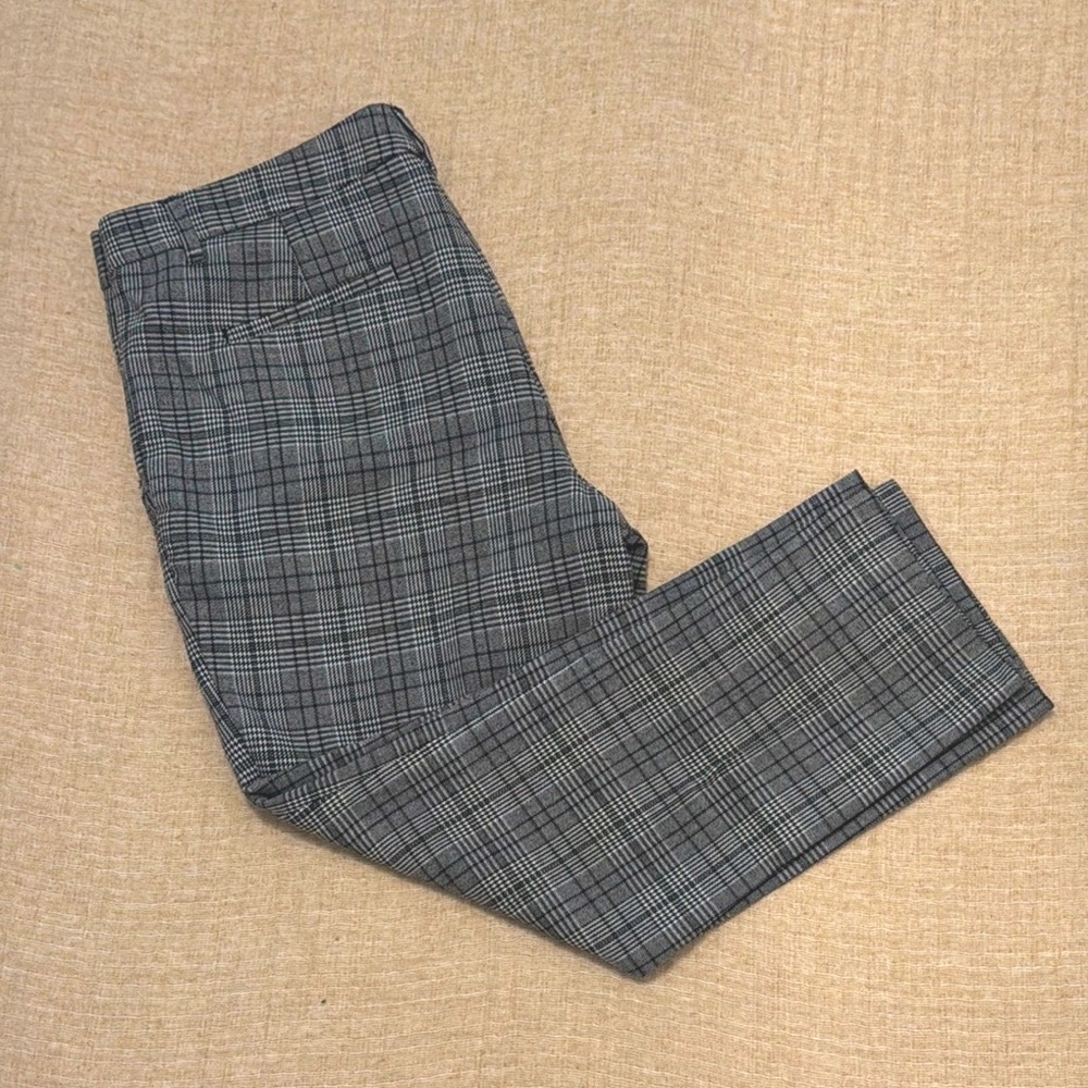 Gray Plaid Straight Leg Pants‎ Academia Preppy
